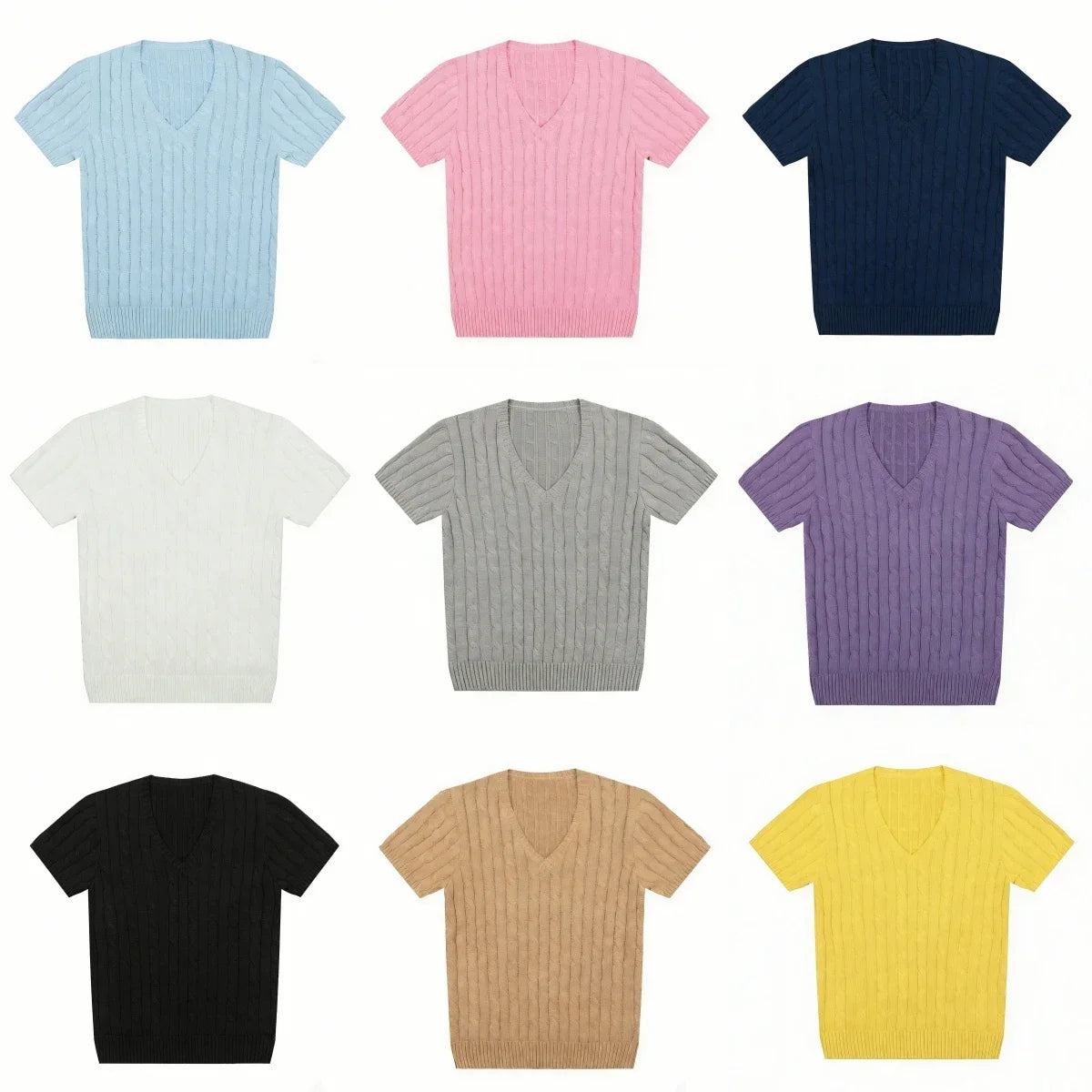 women's t-shirts and polos old money v neck t shirt woman solid color embroidered knitted Women's t shirt Women's polo shirt