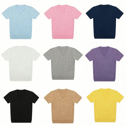 women's t-shirts and polos old money v neck t shirt woman solid color embroidered knitted Women's t shirt Women's polo shirt