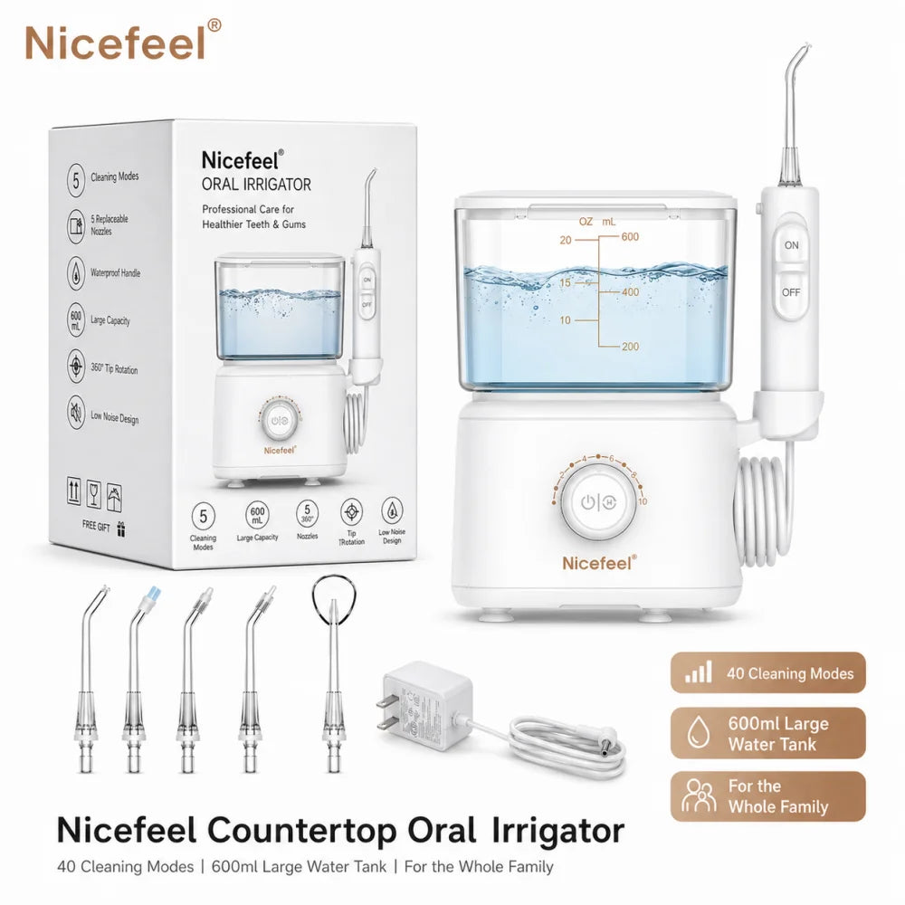 Electric Oral Irrigator Dental Powerful Oral Cleaning Agent Oral Care 600ml Oral Hygiene Teeth Cleaner with 5 Nozzles