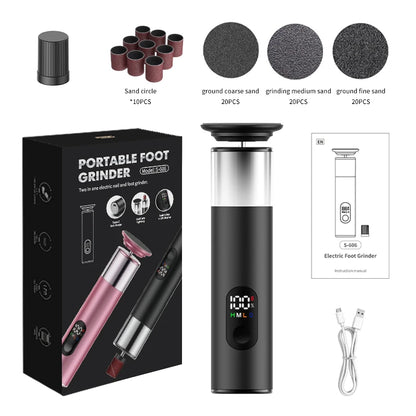 Aluminum Alloy  2 in 1 ElectricFoot Callus Remover with 60pcs Sandpaper Discs, Adjustable Foot File Nail Polisher With Gift Box