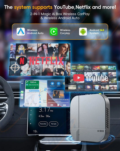 Android Smart AI Box 4G+64G/2G+32G Wireless CarPlay Android Auto TV Box For Youtube Netflix For VW Nissan Toyota Hyundai Ford