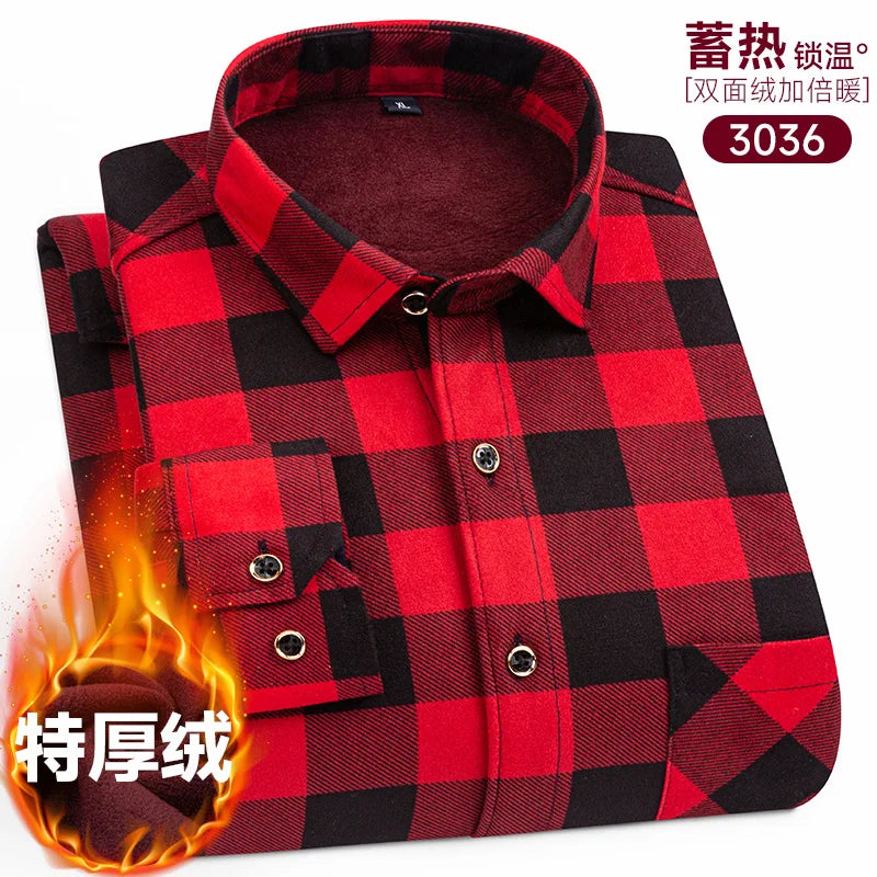 New Men's Long-Sleeved Shirt Thickened and Fleece Warm 8XL9XL Plus Size Autumn and Winter Casual No-Ironing Comfortable Top