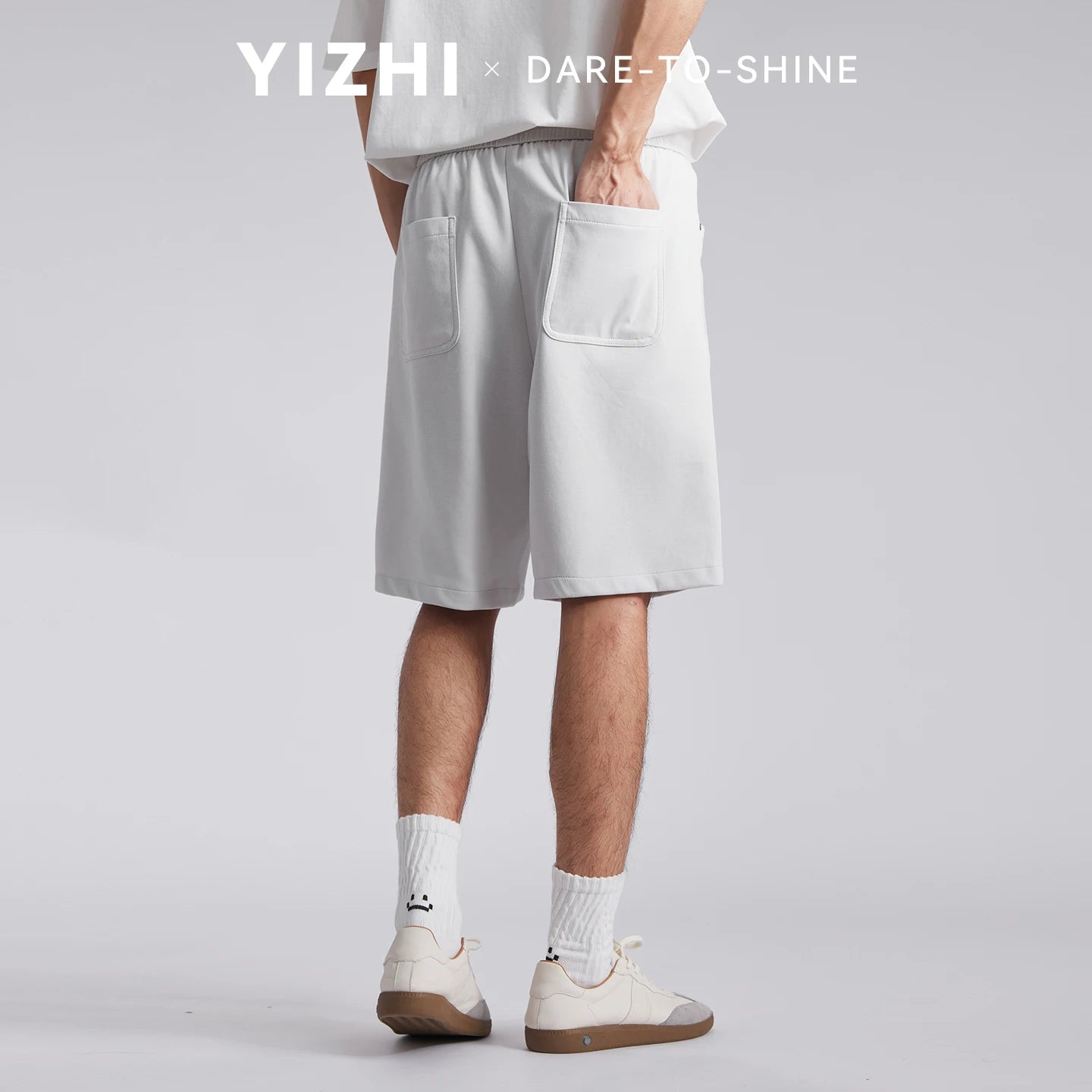 Men's Draped Ice Silk Casual Shorts Summer Solid Color Loose Drawstring Elastic Waist Wide Leg Five Points Sports Middle Pants