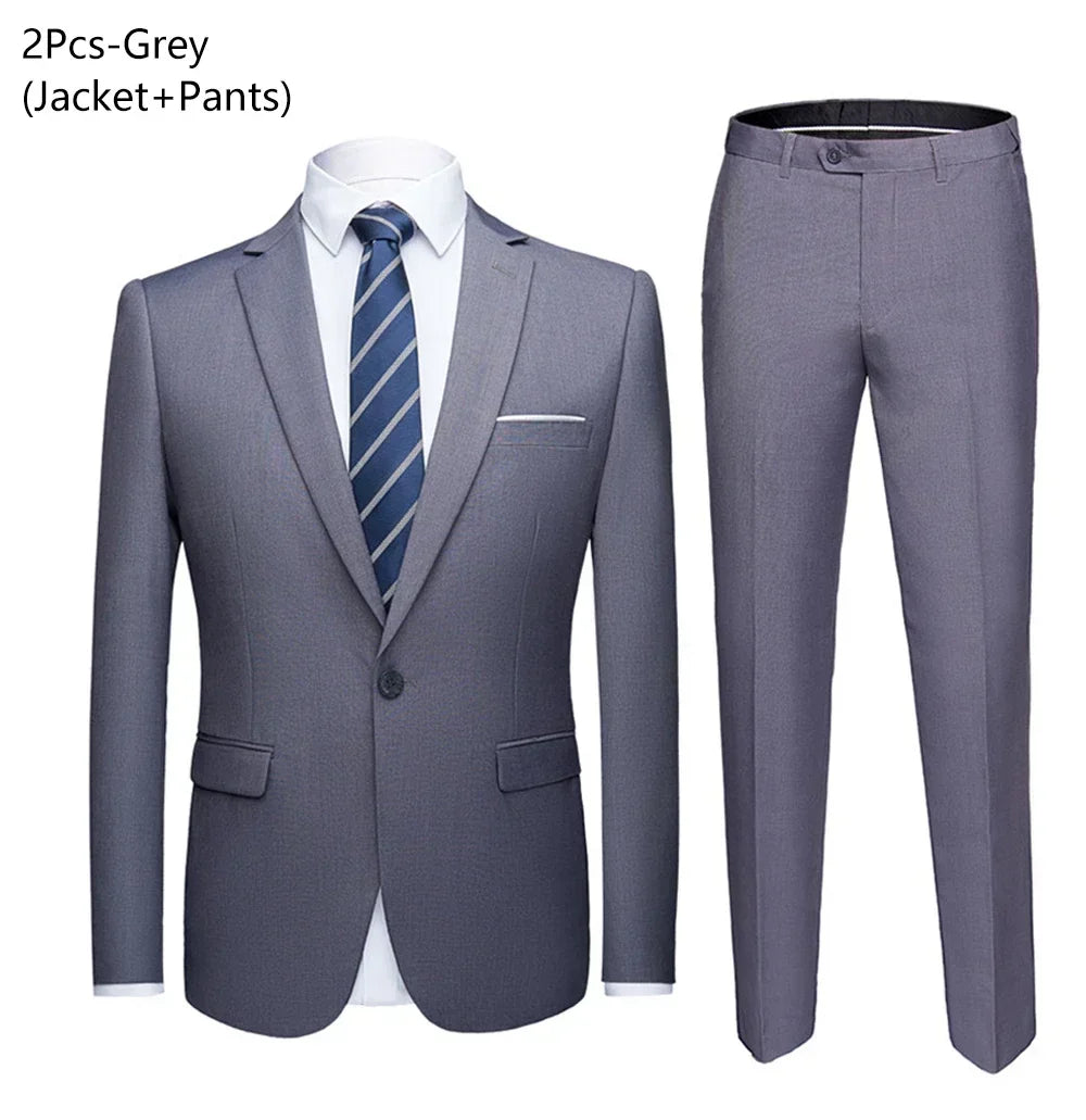 Suit Men Elegant For Wedding 3 Pieces 2 Set Jackets Vest Pants Blazers Groom's Formal Full Business Coats 2025 Costume