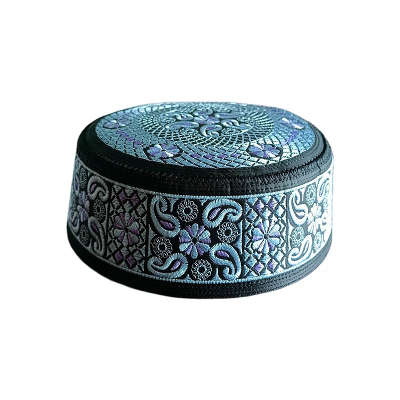 Kids Ethnic Embroidered Flat Cap Muslim Prayer Hat Costume Accessory Worship Islamic Hijabs Turkish Arabian Eid Prayer Caps