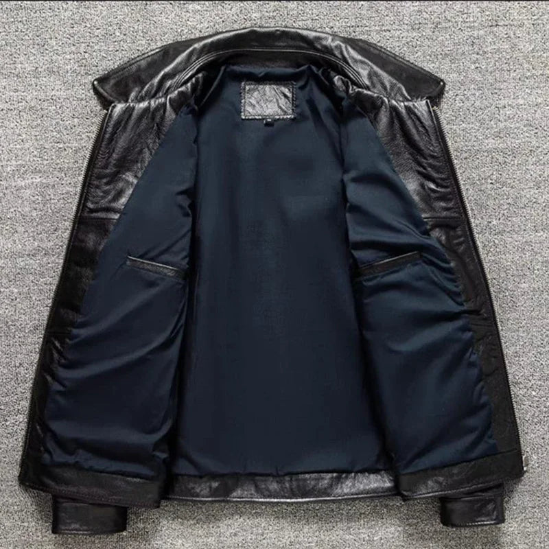 Military M65 Jackets For Men Heavy Black Genuine Leather Jacket Lapel Motorcycle Top Layer Cowhide Hunting Fashion Slim Coat Man