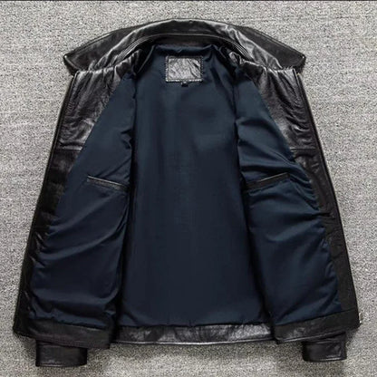 Military M65 Jackets For Men Heavy Black Genuine Leather Jacket Lapel Motorcycle Top Layer Cowhide Hunting Fashion Slim Coat Man