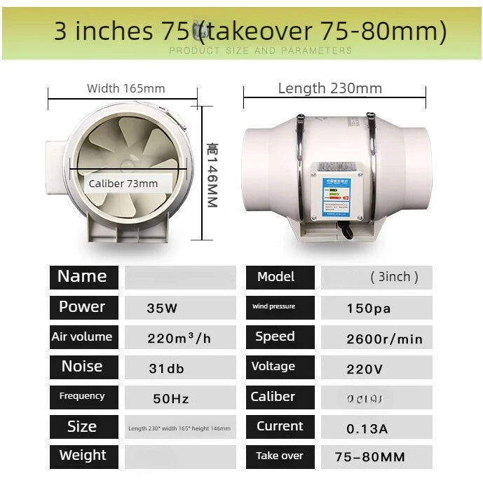 3/4/5/6/8inch Exhaust Pipe Fan Ventilation Fan Pipe Fan Inline Duct Fan Ventilation Exhaust Blower Fans Quiet For Ducting