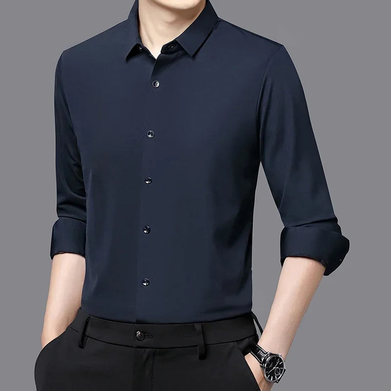 Premium Men's Ultra-Stretch Slim-fit Shirt - High-Quality Silky Business Formal Long-Sleeve Shirt for Social and Casual Wear