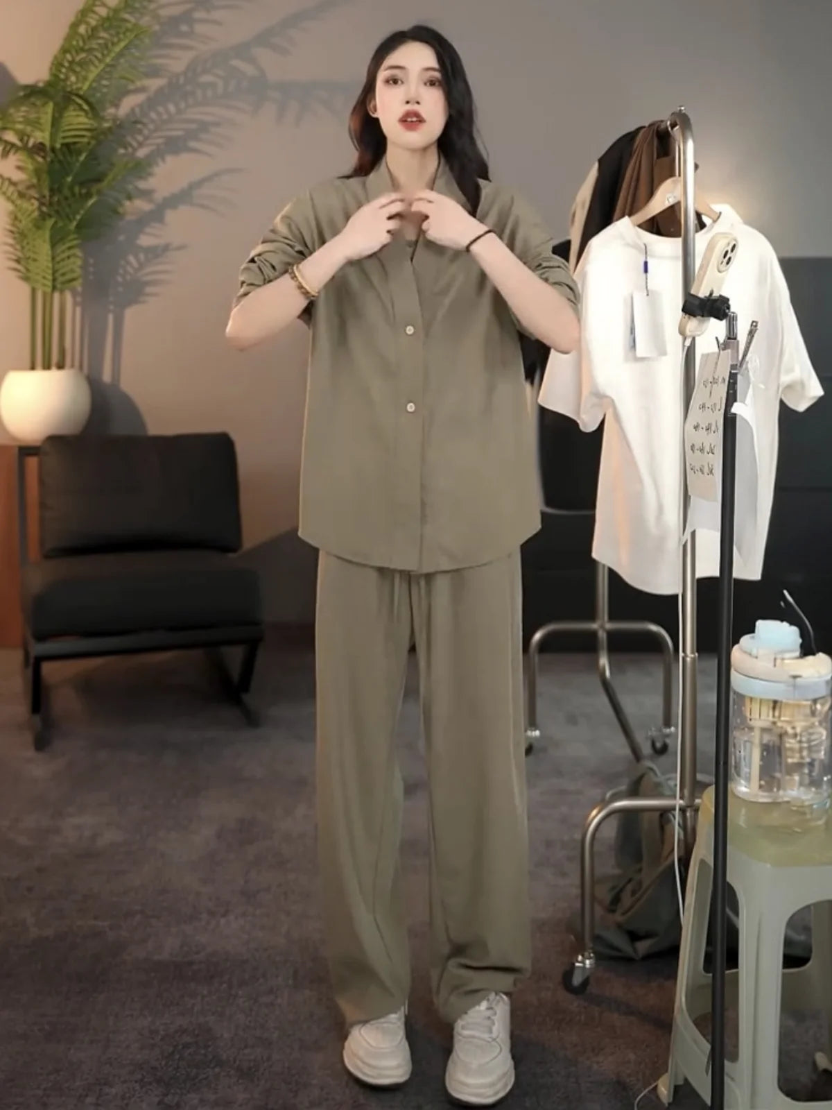 Casual Linen Silk Men Women Set Spring Summer Fashion Straight Leg Pants Long Sleeve Shirt Outerwear Two Piece Set Couple Out...