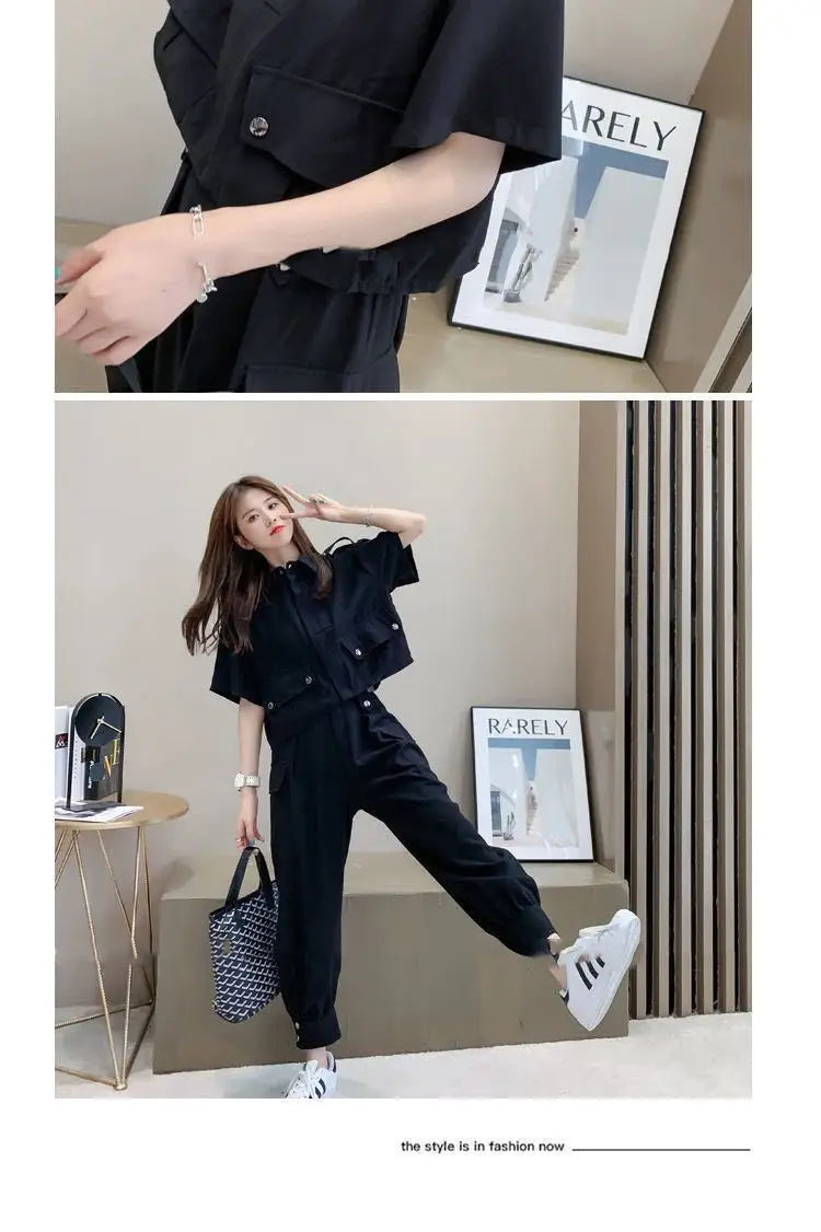 Fashionable Youthful Workwear Career Two-Piece Set Summer New Light Maturity Hepburn Style Quality Polyester Fiber Long Pants