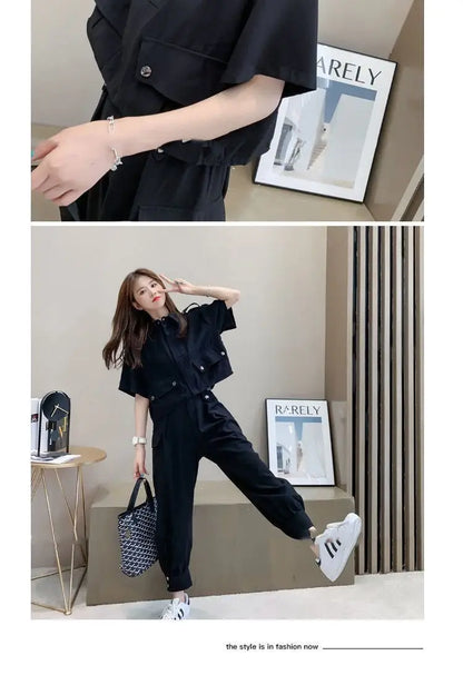 Fashionable Youthful Workwear Career Two-Piece Set Summer New Light Maturity Hepburn Style Quality Polyester Fiber Long Pants
