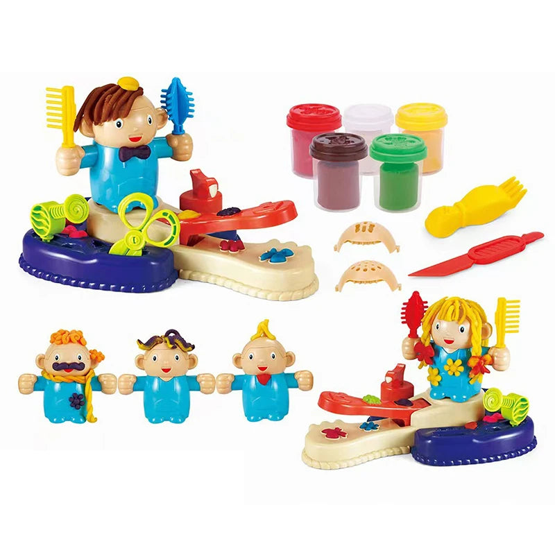 Color Dough Haircut Playset Reusable Handmade DIY Cute Interactive Early Learning Pretend Toys for Girls Childrens Day Boys Gift