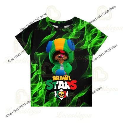 Brawler Leon Shooter Kids T-shirt Shooting Game Spike 3D Print Tshirt Boys Girls Cartoon Tops Teen Clothes