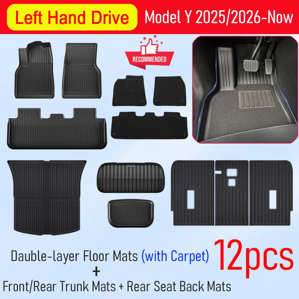 USVOTOV For Tesla Model Y Juniper 2025 2026 Floor Mats TPE Front Rear Cargo Liner Backrest Pads Trunk Mats for Tesla Accessories