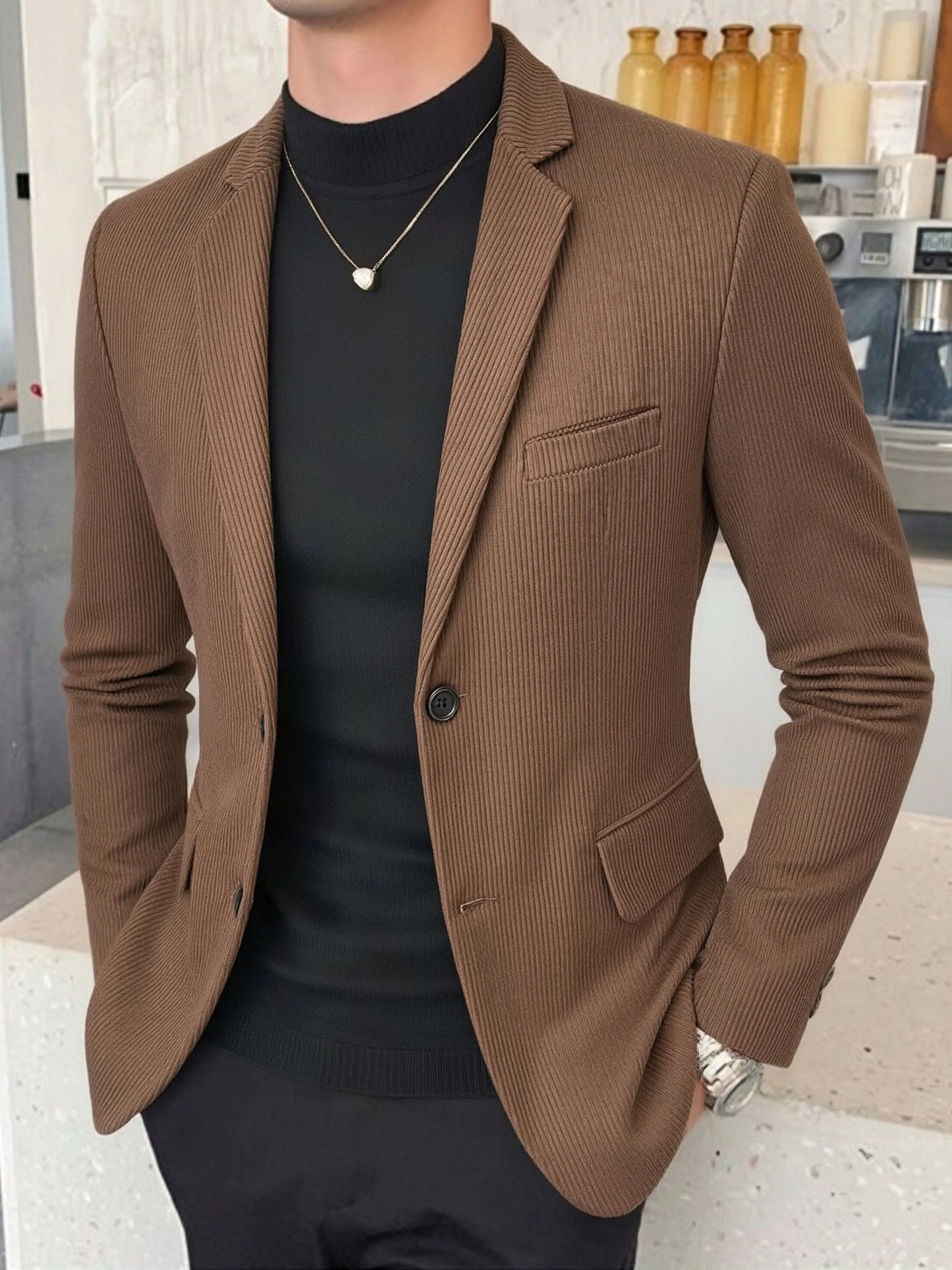 Corduroy Men's Casual Blazer Formal Men's Jacket Brown Coats Men Outwear Suit Blazer for Man Men Single Breasted Suit New