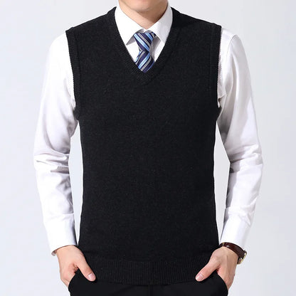 Men's Cashmere Sweater Casual Solid Color V-Neck Business Sweater Vest Warm and Comfortable Vest Autumn and Winter Pullover Top