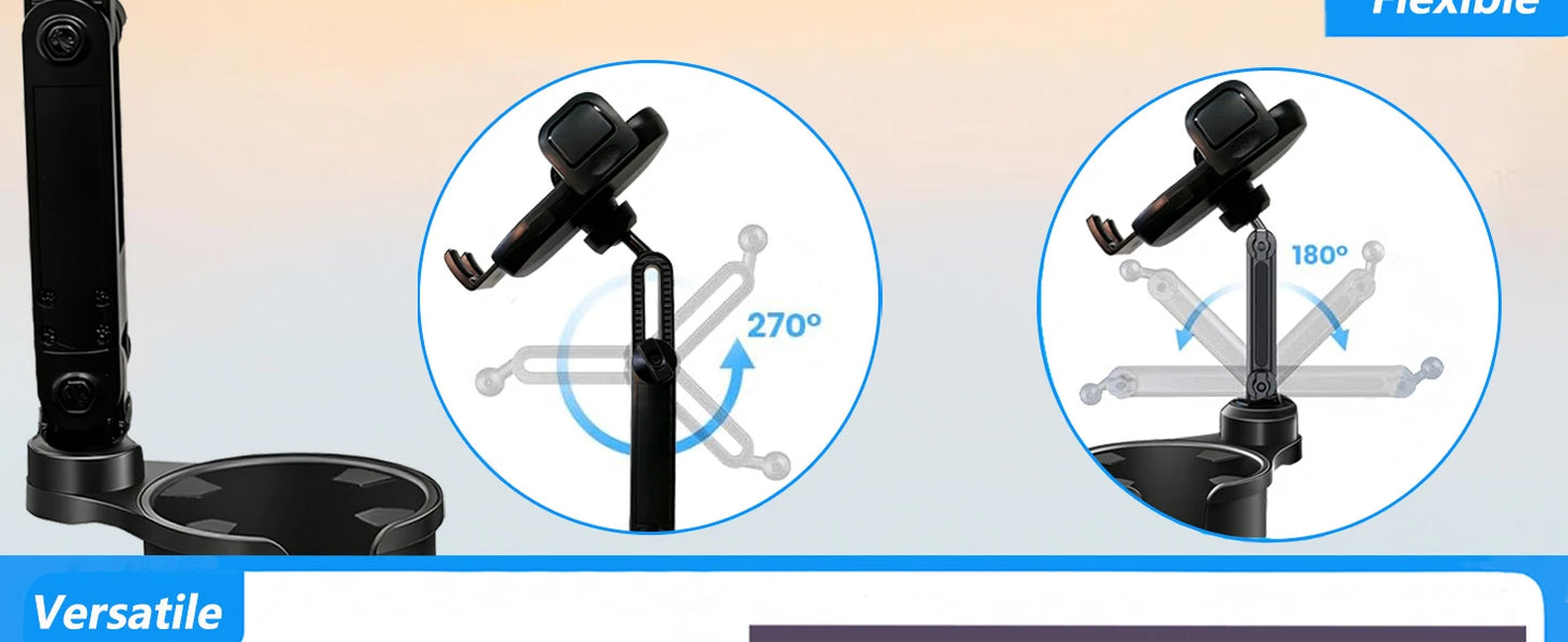 Cup Phone Holder for Car, 2 in 1 Height-Adjustable Dual Cell Phone Holders Car Cupholder Mount, Fit Large Bottle & All Cellphone