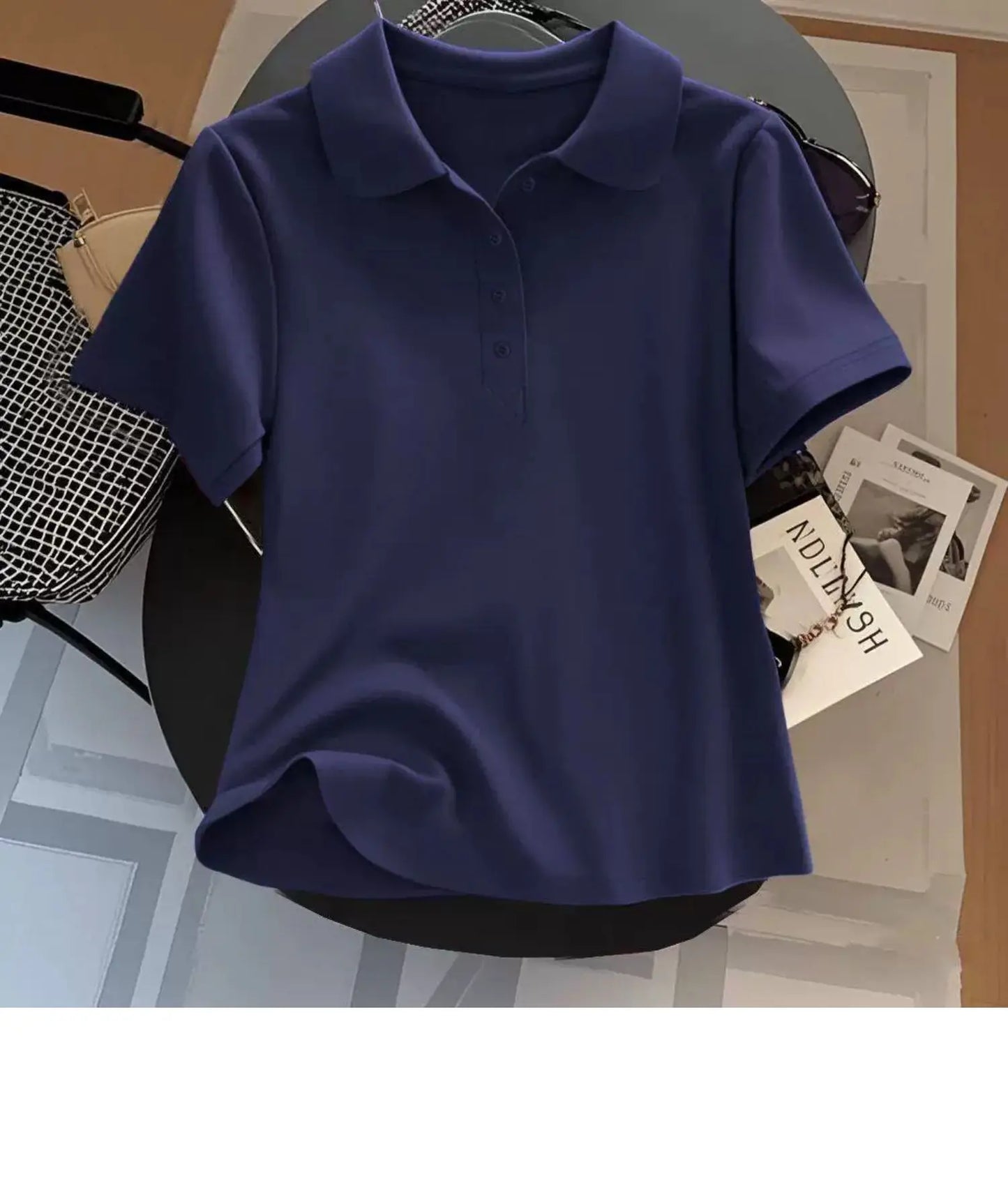 Loose Fit Women's  Neck Short Sleeve Cotton T-Shirt Casual Button up Top Korean Style Summer Fashion Ladies' Shirt
