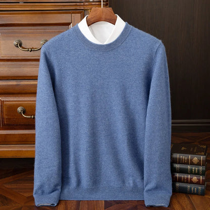 100% cashmere men's pullover business casual solid color knitted sweater loose Pull round neck Tops basic versatile Jumper