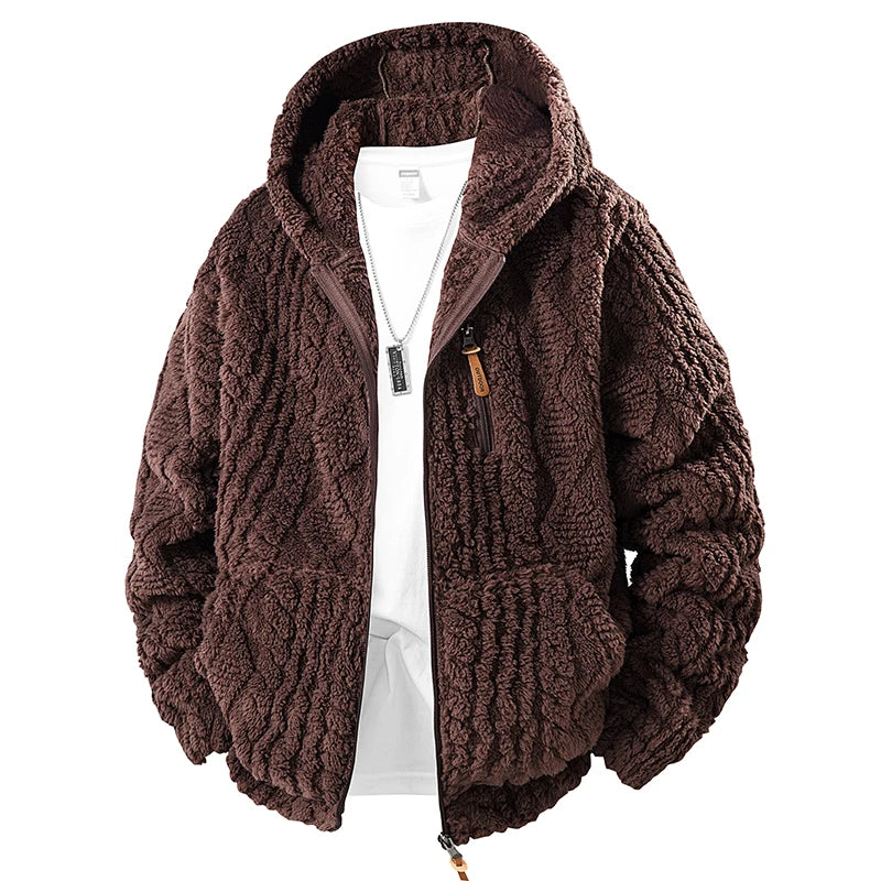Men's Winter Hooded Fleece Jacket Casual Fashion Thick Warm Coat New Autumn Winter Outwear Loose Fashion Coat Sherpa Jacket