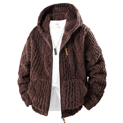 Men's Winter Hooded Fleece Jacket Casual Fashion Thick Warm Coat New Autumn Winter Outwear Loose Fashion Coat Sherpa Jacket