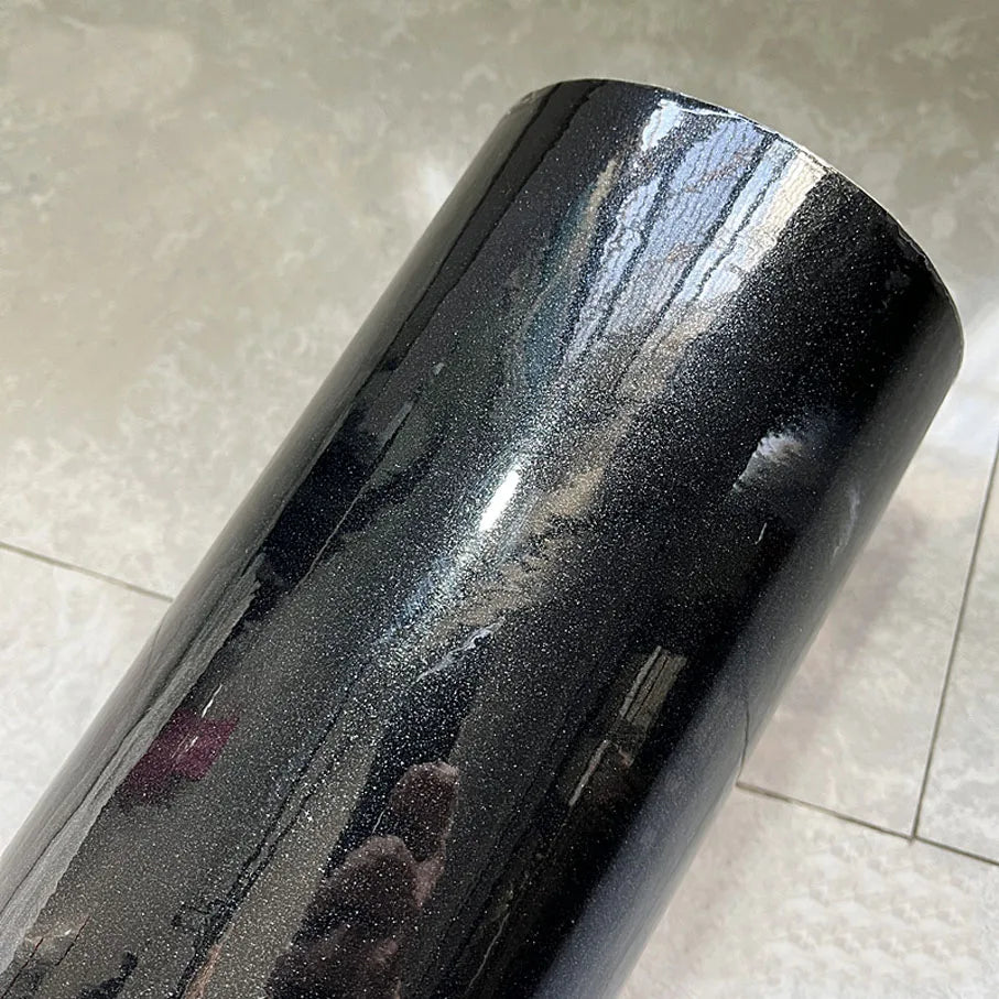 20/30/40/50x152cm Premium Glitter Sparkle Glossy Black Vinyl Wrap Roll Self Adhesive Car Wrapping Decal with Air Release Bubble