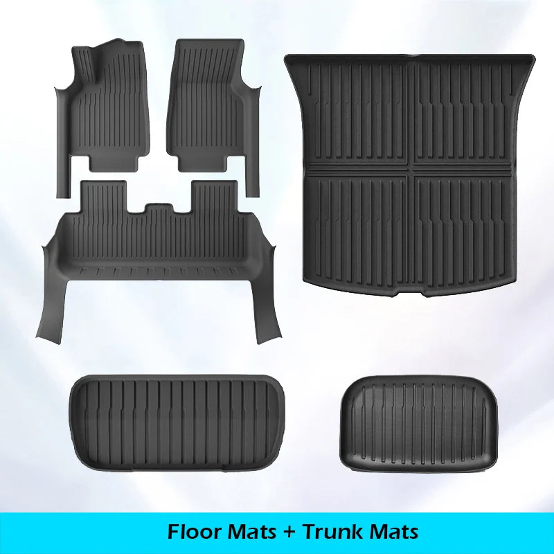 Floor Mats with Door Sill Protection Strip for Tesla Model Y Juniper 2025 2026 All-weather Floor Cargo Liner Trunk Backrest Pad