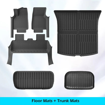 Floor Mats with Door Sill Protection Strip for Tesla Model Y Juniper 2025 2026 All-weather Floor Cargo Liner Trunk Backrest Pad