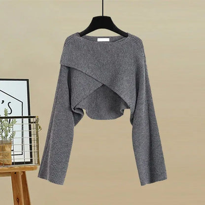 Spring and Autumn Set Women's 2023 New Korean Fashion Cross Knitted Sweater Age Reducing Sling Dress Two Piece Set