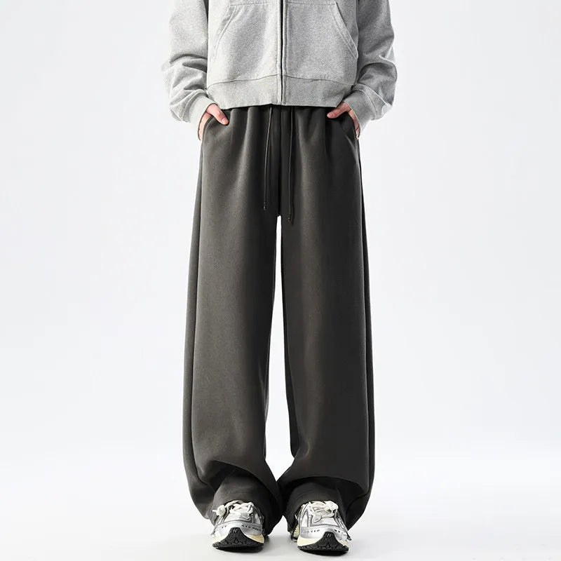DUKEEN Men’s 400g Heavyweight Straight-Leg Sweatpants Cotton Blend Wide Fit Casual Sports Pants for Spring Autumn