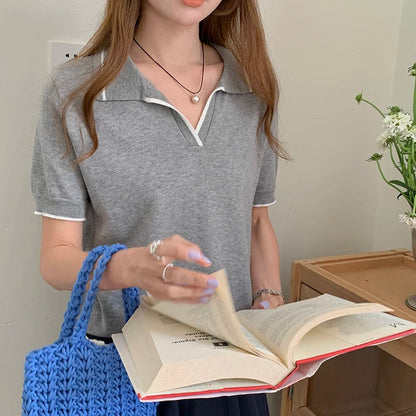100% Cotton Women POLO Collar contrast color luxury designer clothing woman plus size woman clothing