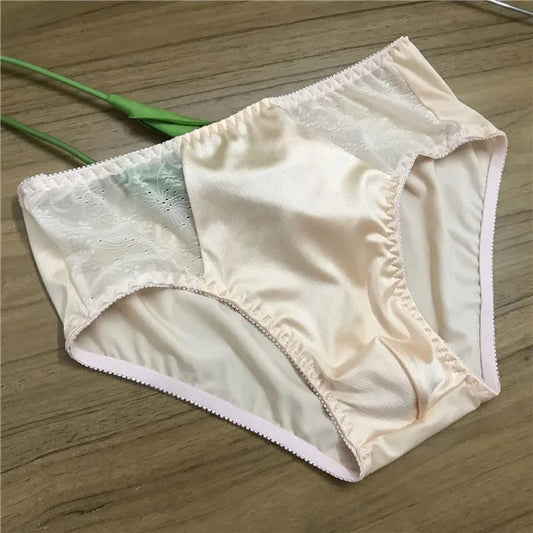 Men's Silk Briefs Sexy Seamless Breathable Bulge Underpants Solid Color Comfortable Male Underwear