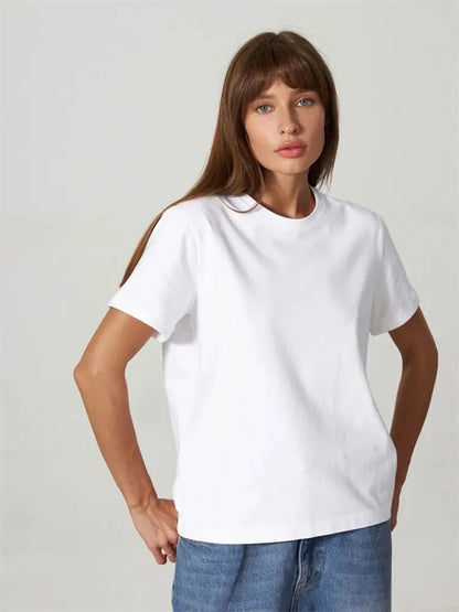 4 Colors 95% Cotton T Shirts for Women Casual O-Neck Short Sleeve Loose Tees Soft Breathable Daily Wear Comfortable Daily Tops