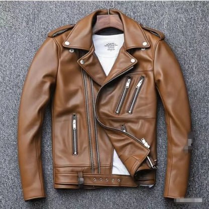 Winter and Autumn Men's Oversized Button-down PU Leather Coat with Multiple Zippers Polo Jacket, with Many Zippers Mens Jacket