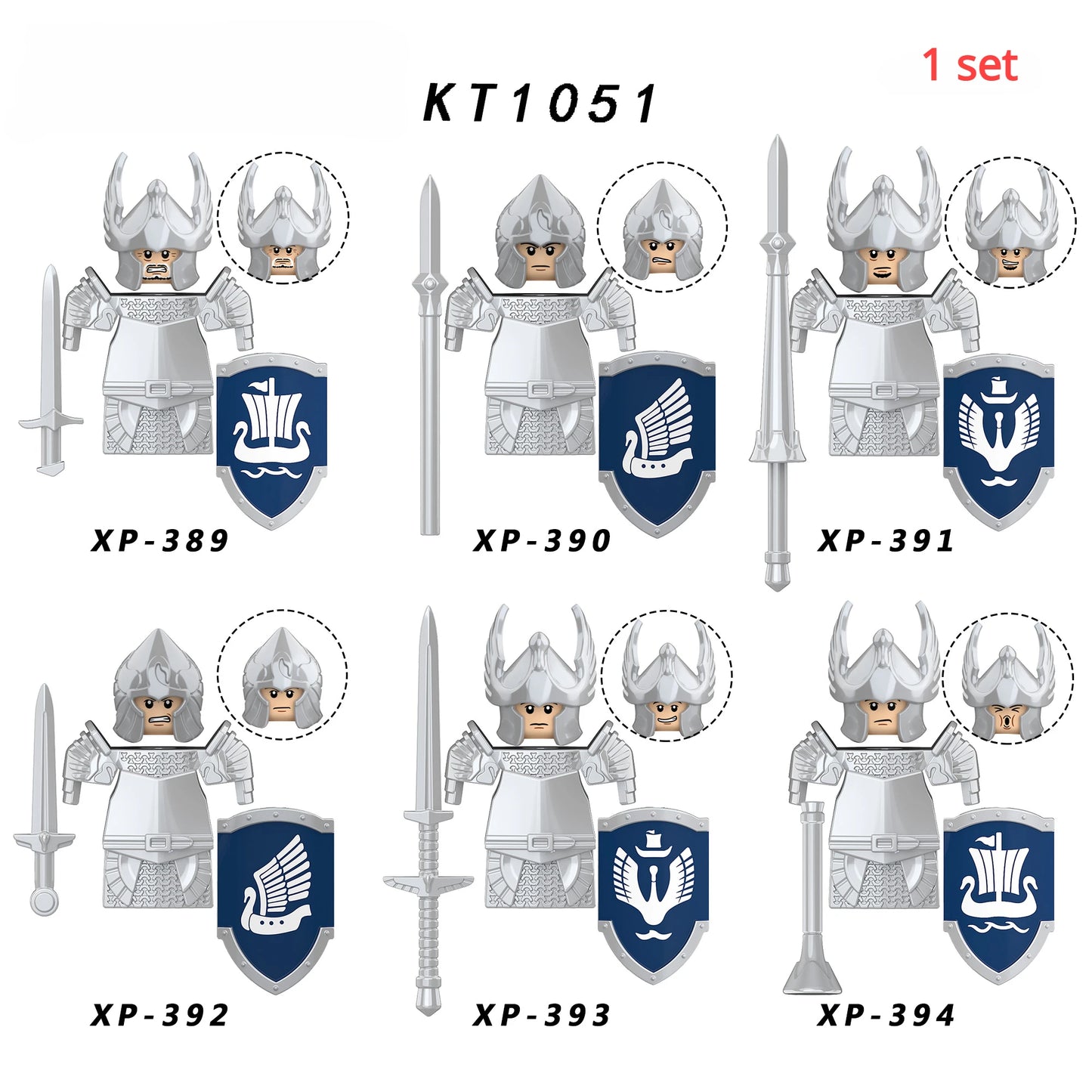 KT1051 Gondor Medieval Knight Building Blocks Figures Lancer Archer Soldier Minifigures With Helmet DIY Bricks Toys For Gift