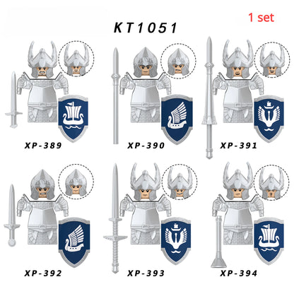 KT1051 Gondor Medieval Knight Building Blocks Figures Lancer Archer Soldier Minifigures With Helmet DIY Bricks Toys For Gift