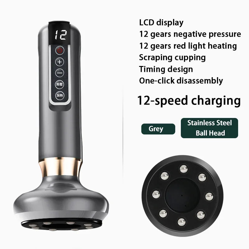 Electric Body Massager Cupping Device 12 Level Vacuum Cupping Cans Rechargeable Gua Sha Massager Heating Slimming and Fat Loss