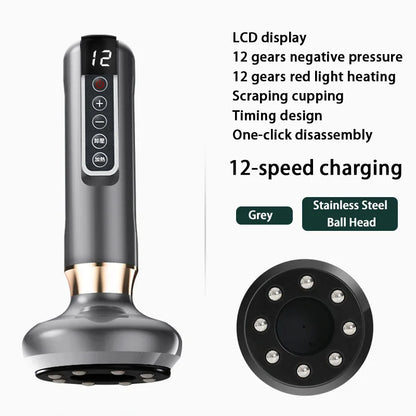 Electric Body Massager Cupping Device 12 Level Vacuum Cupping Cans Rechargeable Gua Sha Massager Heating Slimming and Fat Loss