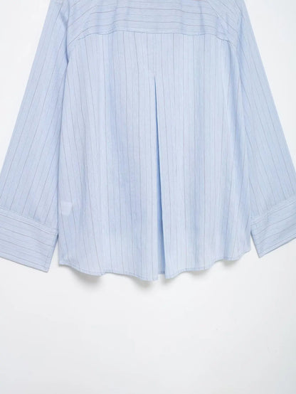 Women's Striped Shirt with Pocket New Spring Long Cuffed Sleeve O Neck Simple Women Shirt & Blouses Asymmetric Hem Female Tops