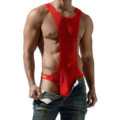 Men's sexy jumpsuit shapewear with height elastic breathable semi transparent solid color sexy sports base coat
