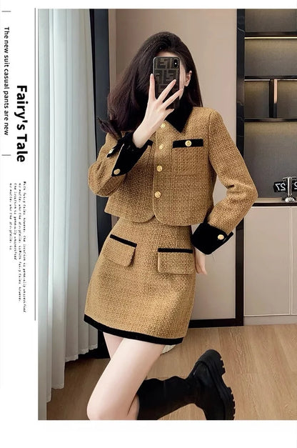 High-End  Style Women's Outerwear Set Autumn Winter New Design High Waist  Skirt Two-Piece Suit Fashionable And Warm
