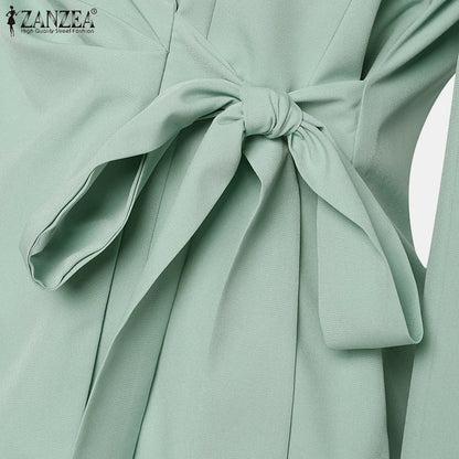 ZANZEA Classy Office Lady Blazer Suits Elegant Women Tied Waist Top and Pant 2pcs Outfit 2025 Trend Streetwear Commute Pant Sets