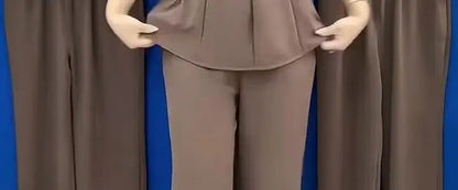 Summer 2026 Fashionable Mommy Set Women's Loose Belly Covering Slimming Two-Piece Suit High-End  Color Casual Wear