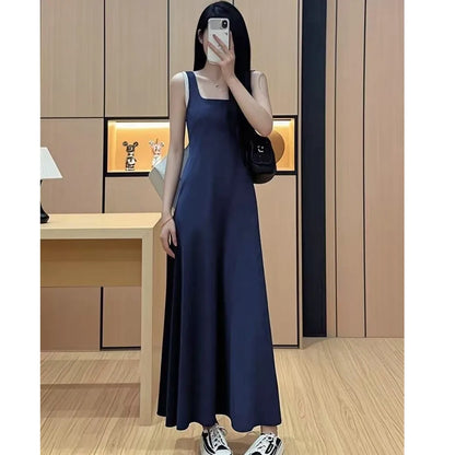 Summer Square Collar Sleeveless Vest Dress Large Size Loose plus Size Outerwear Base Layer over Knee Long Skirt Women's Clothing