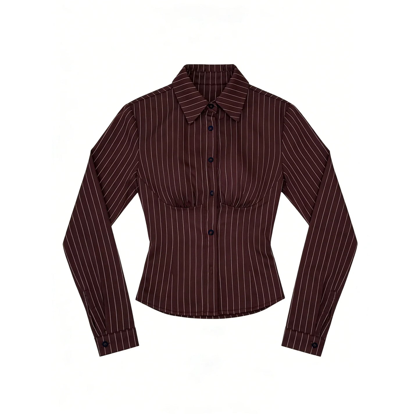 Spring and autumn new retro striped lapel button design slim fit blouse for women