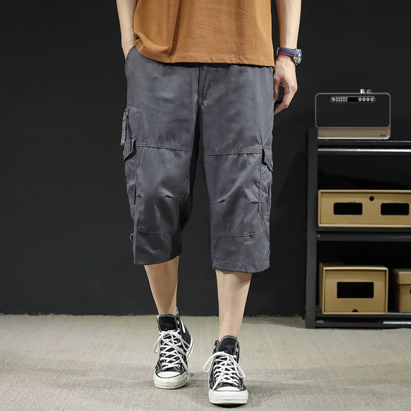 Men's Work Shorts Summer Lightweight with Drawstring Waist Multiple Pockets Loose Fit Casual 5-Inch High Street American Style