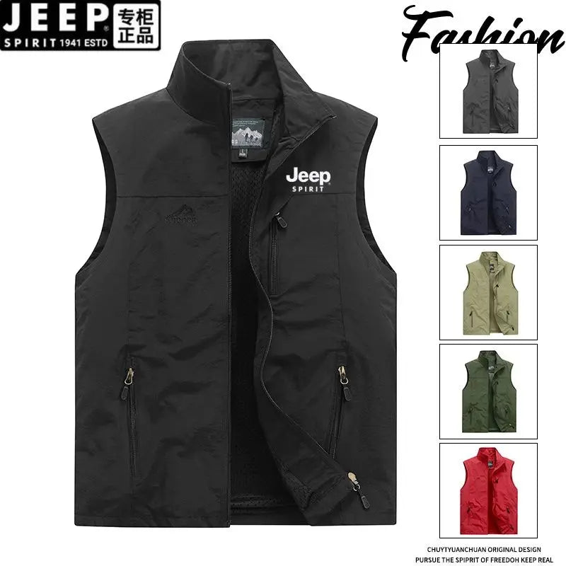 Jeep summer new vest men's outdoor leisure, middle-aged and young photography, fishing vest, horse clip sports jacket men