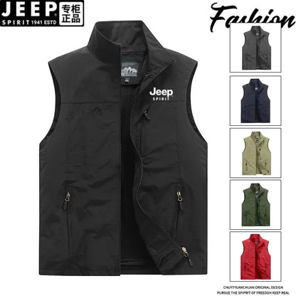Jeep summer new vest men's outdoor leisure, middle-aged and young photography, fishing vest, horse clip sports jacket men