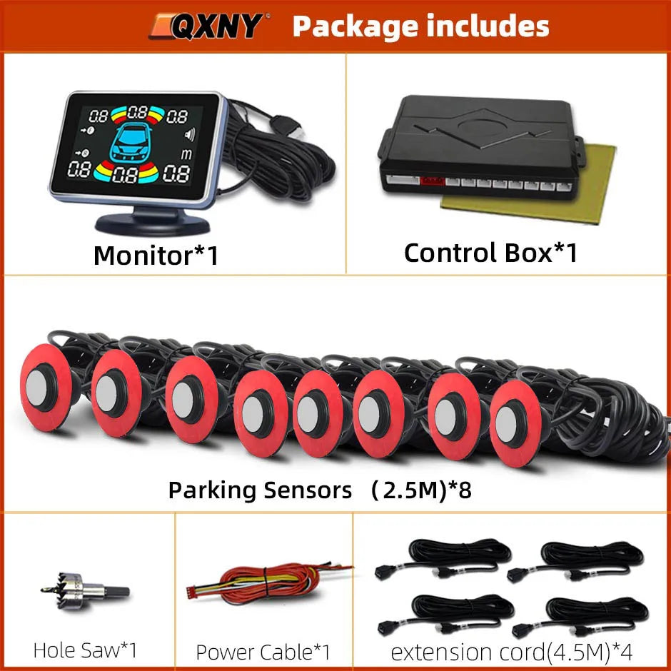 Plane Car Reverse Parking 16.5MM 8 Sensors Backup Radar Parktronic for Bumper Adjustable Depth Digital Display Obstacle Distance